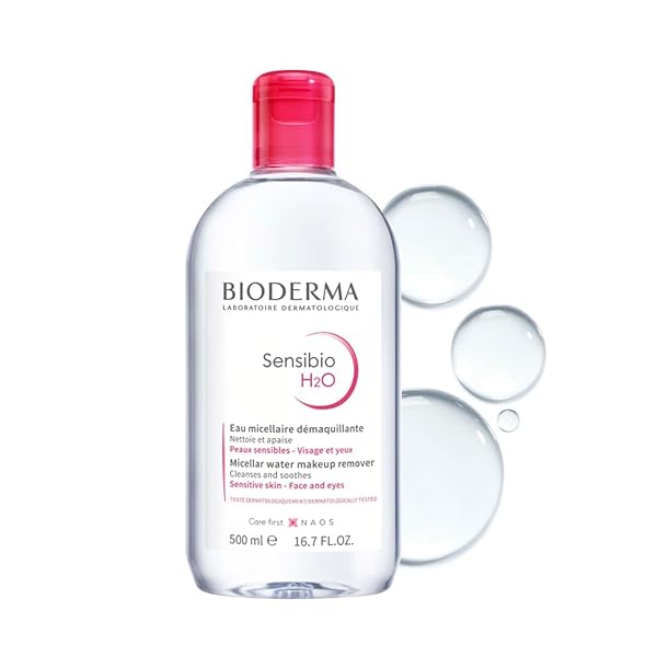 BIODERMA SENSIBIO H2O MICELLAR WATER, MAKEUP REMOVER CLEANSER, GENTLE FOR SKIN, FRAGRANCE-FREE & ALCOHOL-FREE, GENTLE FACE CLEANSER FOR SENSITIVE SKIN, 16.9 FL OZ