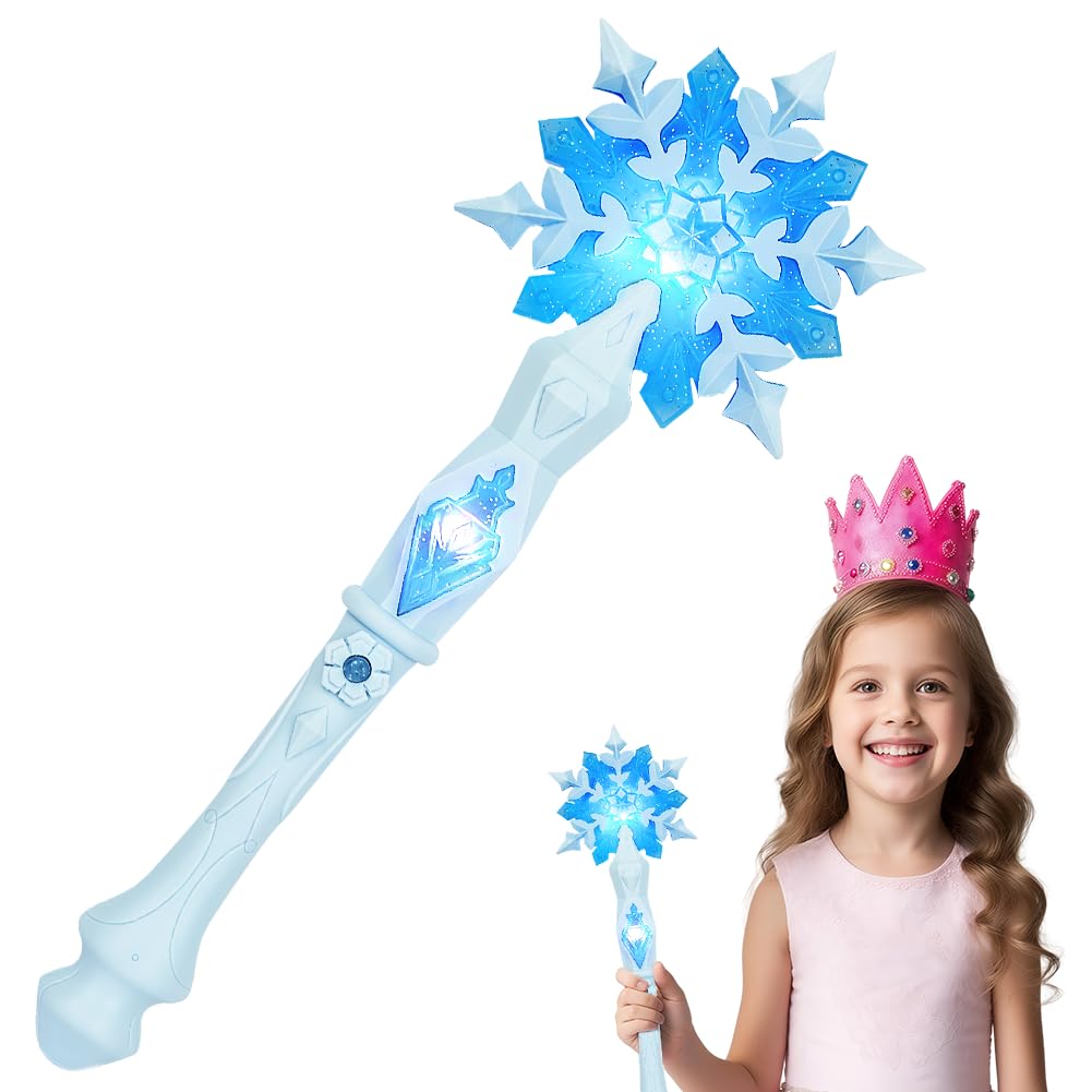 AUYAO Light Up Snowflake Wand LED Glowing Fairy Princess Wand Light Up Wand LED Fairy Stick with Sound for Kids Girls Party Favors Costume Cosplay Pretend Play Christmas Birthday(Blue)