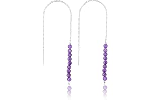 InfinitygemsArt Amethyst Beaded Gemstone Threader Dainty Earring Pair - Natural Beads Crystal - Birthstone, Gift for her, Ene