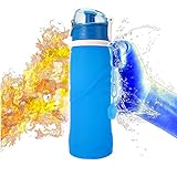 Foldable Water Bottle, UPmall 750ml Collapsible Silicone Water Bottle Reusable Leak Proof Sports Water Bottle Roll Up Cup for Running,Hiking,Camping,Biking and Travelling
