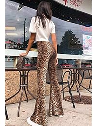 Pantalones de dama con estampado de leopardo, cintura alta, largo hasta el suelo