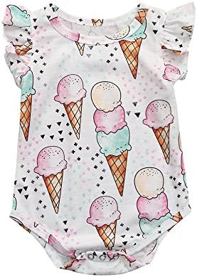Dsood Newborn Dress, 2019 Infant Baby Girls Cartoon Ice Cream Print Romper Playsuit Ruffles Outfit