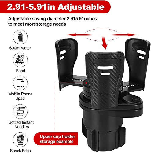 2 Pcs Cup Holder Expander for Car, 2 in 1 Expanding Car Cup Holder with 360° Rotating Cup Holder for Snack Large Bottles Cups