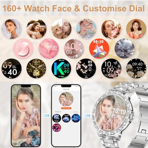 fitonyo Smart Watches for Women Diamonds (Answer/Make Call),1.32''Touchscreen Smart Watch for Android iOS with Heart Rate/Sleep/BP,Smart Watch for Android Phones With AI Voice,3 Bling Straps