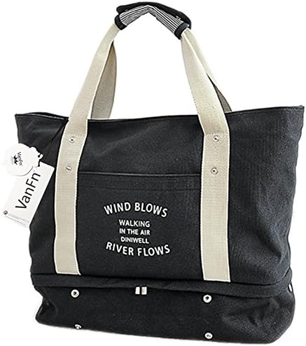 VanFn Duffle Bags, Canvas Sports Duffels with Shoes Compartment, Travel Totes Duffel Bag, Gym Bags, Outdoor Weekend Bag, Luggage Duffle Backpack, Sports Shoulder Handbag For Men & Women (Black)