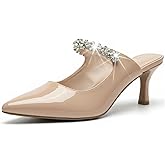 TruFox Women's Rhinestone Crystal Heeled Mules 2.25 Inch Kitten Heels Closed Toe Dress Formal Wedding Pump Slip-On Backless Pumps Pointy Toe