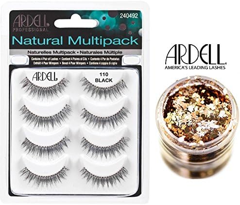 Ardell NATURAL MULTIPACK, 110 Black, Contains 4 Pair of Eye Lashes (with bonus Skin/Hair GLITTER) (110 Black)
