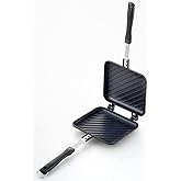 Panini Press Hot Sandwich Maker Non-Stick Panini Grill Pan with Handle Aluminum Flip Pan for Home and Outdoor Camping, 1 Pack