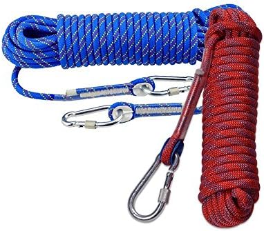 Outdoor Climbing Rope, (Complete Pack of 2 (32ft x10mm), 4 climbing hooks, 2 bags), mountain climbing, safety survival rope,