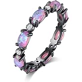 Angol Opal Ring for Women Rose Gold Plated 925 Sterling Silver Opal Engagement Wedding Promise Rings Jewelry Gifts for Her (5, Black Gold,Purple Opal)