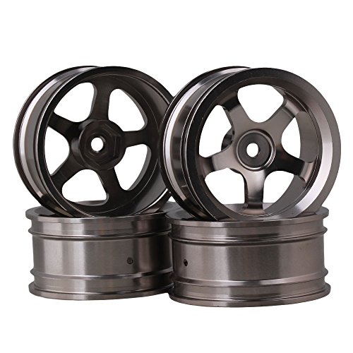 BQLZR Aluminum Alloy RC 1:10 On Road Car Grey Color Wheel Rims With 5-Spoke Pack Of 4