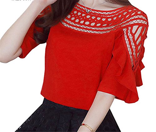 Puissant Women Chiffon Blouse Hollow Out Off Shoulder Blusas Femme Slash Neck Ruffled Sleeve Tops