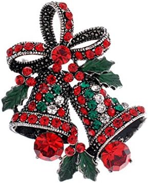 Zentto Elegant Brooch Fashion Christmas Bell Shape Brooch Pin Crystal Rhinestone Corsage Covered Scarves Shawl Clip For Women Ladies Clothing Accessory Gift (Christmas bell)