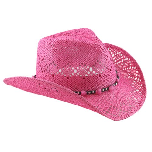 Vamuss Pink Straw Cowboy Hat for Women with Beaded Trim and Shapeable Brim Pricepulse