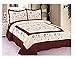 3pcs Fully Quilted Embroidery Quilts Bedspread Bed Coverlets Cover Set, ONE SIZE fit Queen King (Beige/Burgundy)