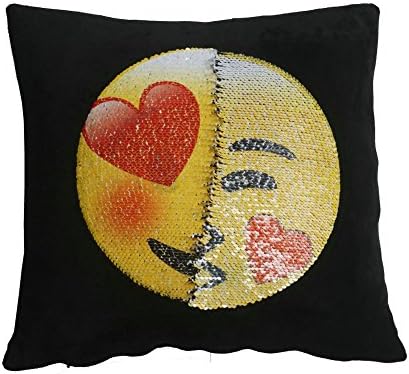 Fengheshun Mermaid Emoji Pillow Case Velvet Changeable Face Reversible Sequin Cushion Cover DIY Decorative Pillowcase for Sofa Home Bed Decor 16 X 16" (Lewd and kiss)