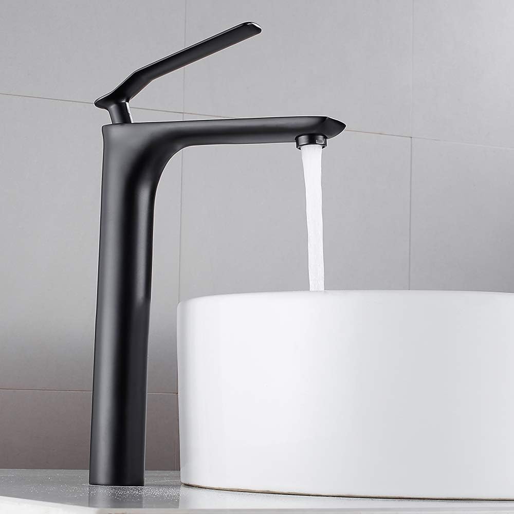 High Rise Basin Taps Modern Cloakroom Monobloc Single Lever Bathroom Sink Mixer Tap Black Plated (Black)