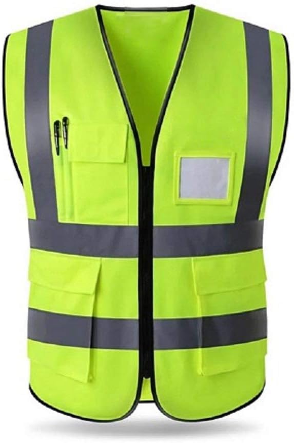 HYCOPROT High Visibility Reflective Safety Vest with Pockets and Zipper Front, Neon Yellow, Meets ANSI/ISEA Standards