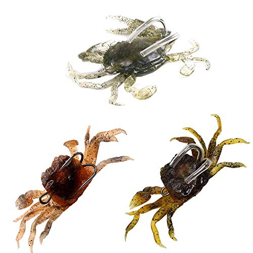 Yghh 3 Pièces Leurres De Pêche Souples, Leurre De Pêche, Appât De Crabe, Doux Extérieur Portable Pvc 3d Crabe Leurre Avec Crochet Pour Bream, Bass, Flathead, Whiting, Snapper (3 Couleurs)
