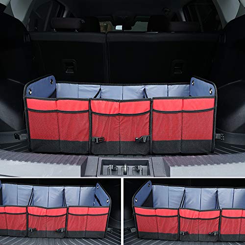 CUTEQUEEN Trunk Organizer Back Seat Protector Storage Organizer Multi Compartments Collapsible Portable for SUV Car Truck Auto Red and Black(Pack of 1) (Trunk Organizer, Grey) - Thumbnail 6