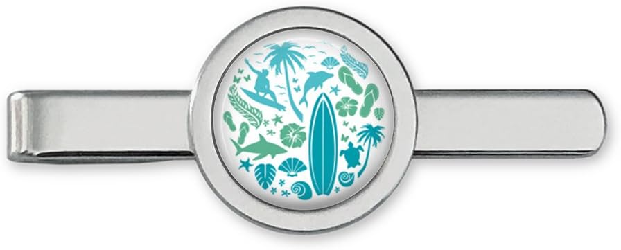 Oakmont CufflinksSurfboard Surfer Beach Tie Clip Palm Tree Shark Pattern Tie Bar