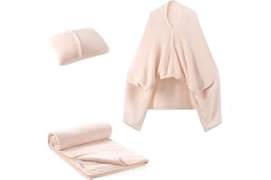Mellowdy Shawl Blanket Pillow 2-in-1 for Office, Work from Home (Pearled Ivory, 40x60) - Wearable Adult Swaddle Snuggle Coat Poncho, Airplane Travel Blanket Set, Fleece Shoulder Wrap for Men and Women