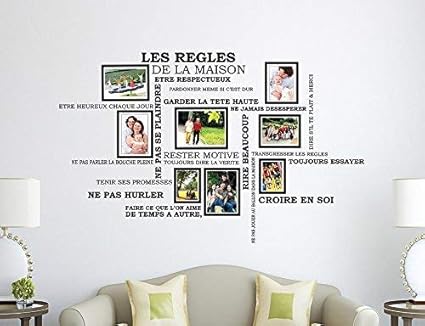 Wallflexi House Rules Francais Citation Cage D Oiseaux Autocollant Mural Avec Cadre Photo Vinyle Multicolore 90 X 30 X 0 05 Cm Amazon Fr Cuisine Maison