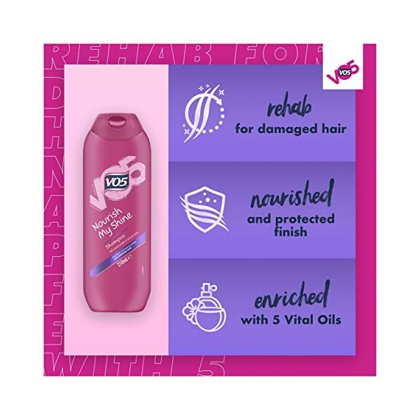 VO5 Nourish My Shine Shampoo Infused with Vital Oils for Damaged Hair, 250ml, Pack of 6
