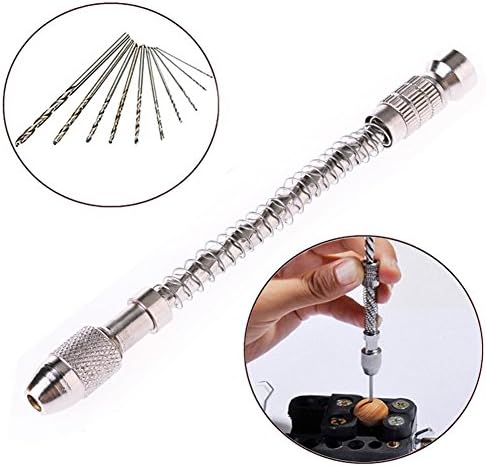 Hand Drill with Twist Bits Set of 11 Pcs Model Hand Drill Set Small Spring Hand Drill Rotary for models and Hobby