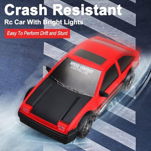 RC Drift Car 2.4GHz 1:24 Scale 4WD High Speed Remote Control Car with LED Lights, Drifting Tires, 2Pcs Rechargeable Batteries