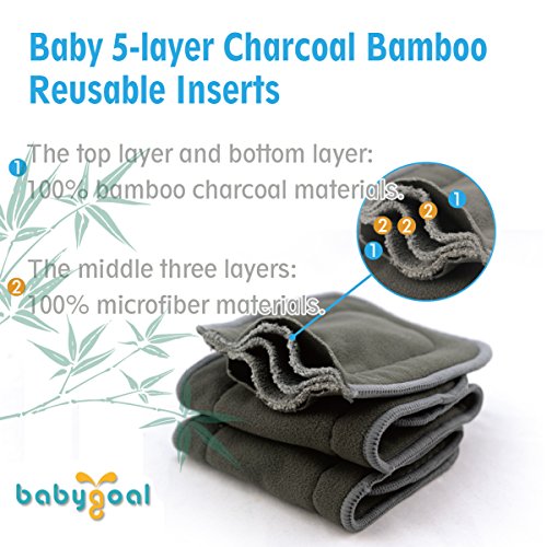 Babygoal Baby 5-layer Charcoal Bamboo Reusable Liners for Cloth Diapers Nappies 6pcs 6ztnf