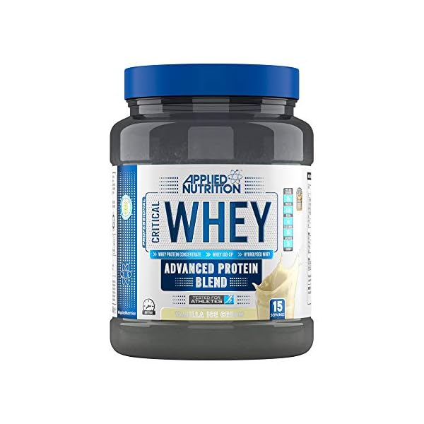 Applied-Nutrition-Critical-Whey-Protein-Powder-Shake-Gold-Muscle-Building-Supplement-with-Glutamine-High-Standard-Amino-Acids-BCAA-450g-15-Servings-Vanilla-Ice-Cream Applied Nutrition Critical Whey Protein Powder Shake, Gold Muscle Building Supplement with Glutamine & High Standard Amino Acids, BCAA 450g - 15 Servings (Vanilla Ice Cream)