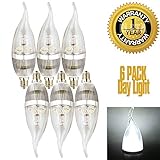 ELETA 6 Pack E12 LED Candelabra / Chandelier Bulbs, Daylight 6000 Kelvin, 3W Equivalent to 25W, 250 Lumens, Non-Dimmable, Silver Color Shell, Flame Shape