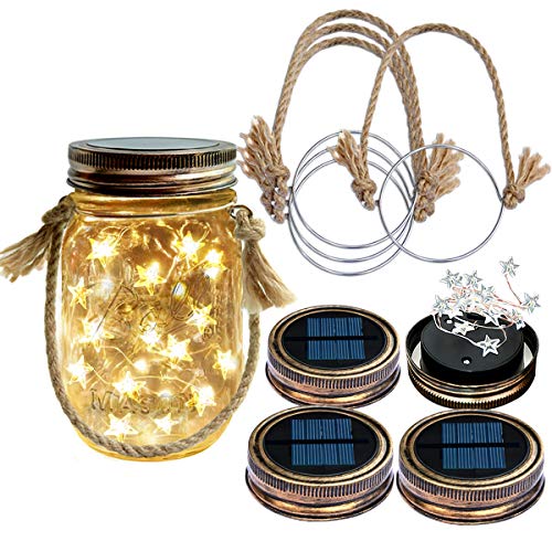 Homeleo 4 Pack Vintage Solar Powered Mason Jar Led Lights W Lids