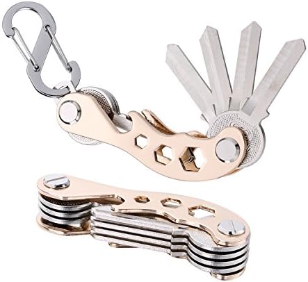 Compact Key Holder and Key Organizer(Gold) Zinc Alloy Material Built-In Tools Bottle Opener and Wrenches Great Gift (Holds 2-8 Keys)