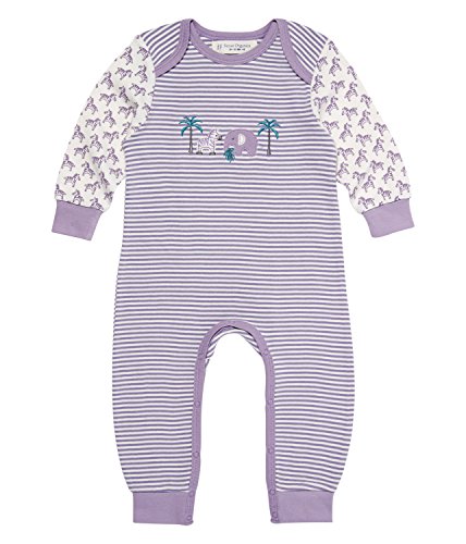 Unisex Baby & Toddler Long Sleeve Romper, Organic Cotton, Mauve Stripes & Zebra (0-3 months)