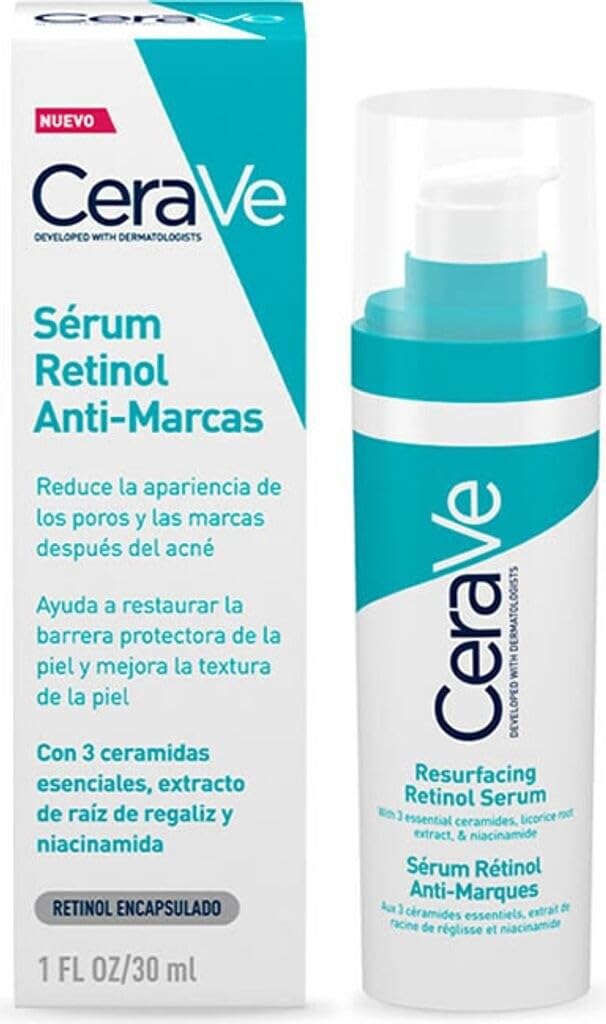 CeraVe Resurfacing RETINOL Serum For Face with niacinamide. Helps even skin tone, skin smoothness, post-acne marks & pore minimizer. Gentle, Fragrance-free, non-comedogenic, sensitive skin, 30 ml