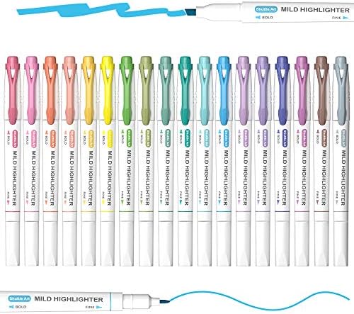 Highlighters, 18 Colours Pastel Highlighter Pens Assorted Colours, Twin Tip Delicate Coloration Highlighter Markers, Good for Teenagers, Children and Adults Coloring, Underlining, Highlighting by Shuttle Artwork