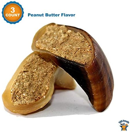 Filled Cow Hooves for Dogs, Delicious Peanut Butter Flavor, Stuffed Natural Beef Hoof Dog Chews, Tasty Treats for Dog, Made from Premium Brazilian Cattle, Pack of 3 Count