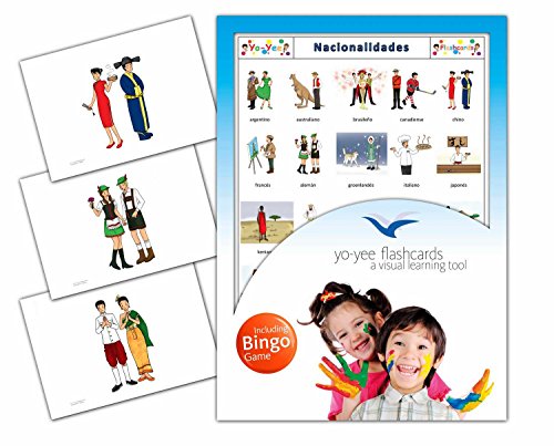 Nationalities Flashcards in Spanish Language - Flash Cards with Matching Bingo Game for Toddlers, Kids, Children and Adults - Size 4.13  5.83 in - DIN A6