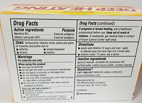Mentholatum Deep Heating Pain Relieving Rub, 2 Tubes x 2oz. Each (Pack of 4)