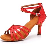 MSMAX Women Latin Dancing Shoes Red High Heels Character Ballroom Dance Shoe for Women 7.5 M US Women