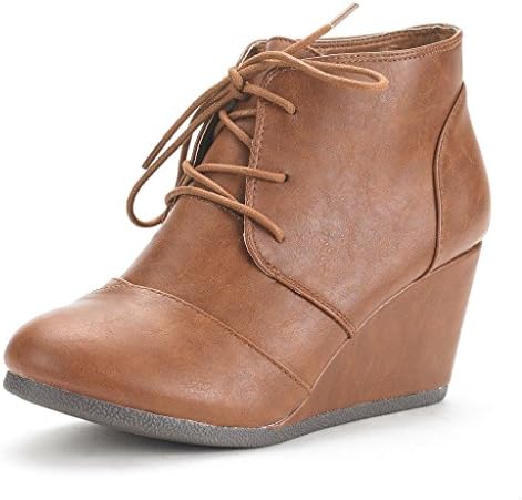 DREAM PAIRS Women's Casual Fashion Lace Up Low Wedge Heel Booties Shoe