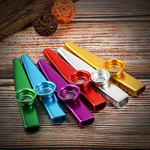 HIFOT 12pcs Metal Kazoo Musical Instruments Kazoos Multipack for Adults Kids with 20pcs Kazoo Flute Diaphragms for Guitar, Ukulele, Violin, Piano Keyboard - 6 Colors - Thumbnail 4