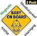 NEW DESIGN: Reflective and Magnetic Baby on Board Sign for Your Car or Auto (2 Pack) by Bayamo