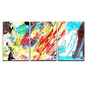 3 Piece Canvas Wall Art - Oil Painting Color Texture on Paper - Modern Home Art Stretched and Framed Ready to Hang - 16"x24"x3 Panels