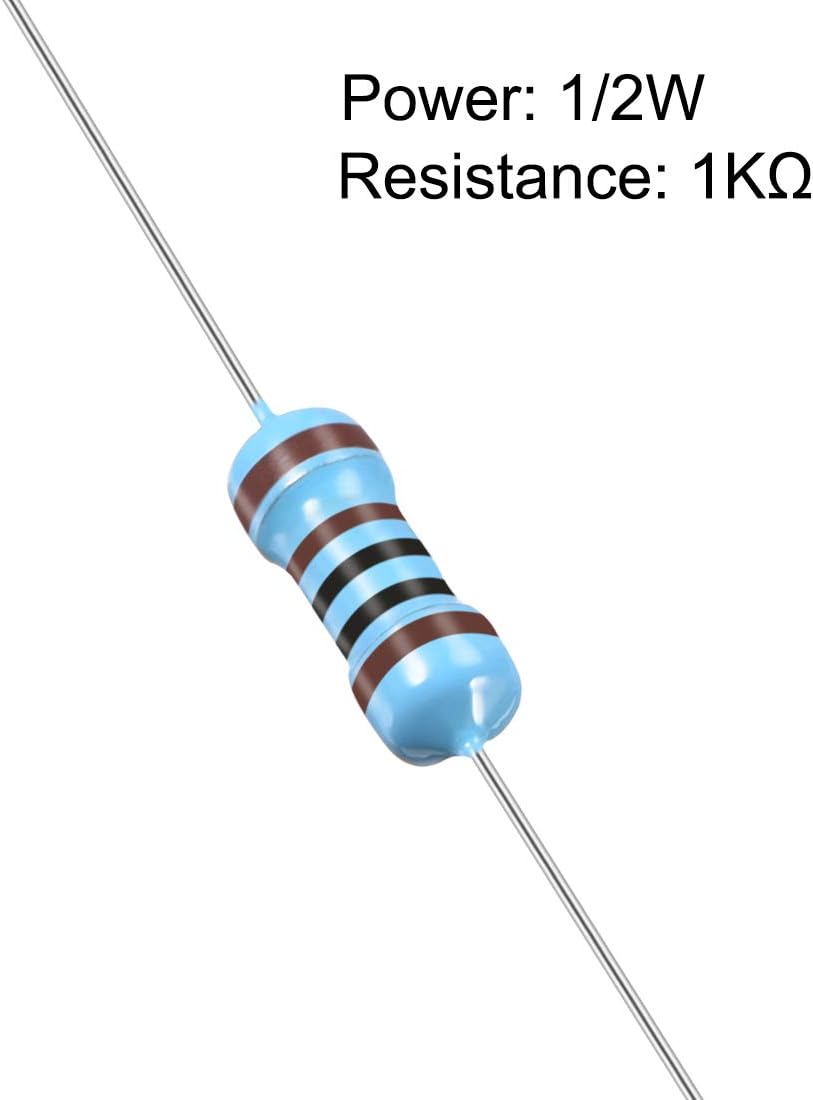 sourcing map 100Pcs 1K Ohm Resistor, 1/2W 1% Tolerance Metal Film Resistors, Lead, 5 Bands for DIY Electronic Projects and Experiments - Image 3