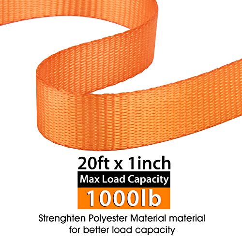 JCHL Tie-Down Cam Straps, Ratchet Tie Down Straps 1" x20' Lashing Straps Cargo Tie Down Strap Polyester Webbing Coated S-Hooks Cambuckle Metal Buckles 1000lbs Capacity Securing Straps (Pack of 4)