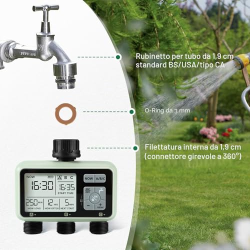 CROSOFMI 3 Way Automatic Digital Watering Timer Irrigation Timer Programmer Garden Irrigation /IPX5 Waterproof/Rain Delay/Manual Watering Mode