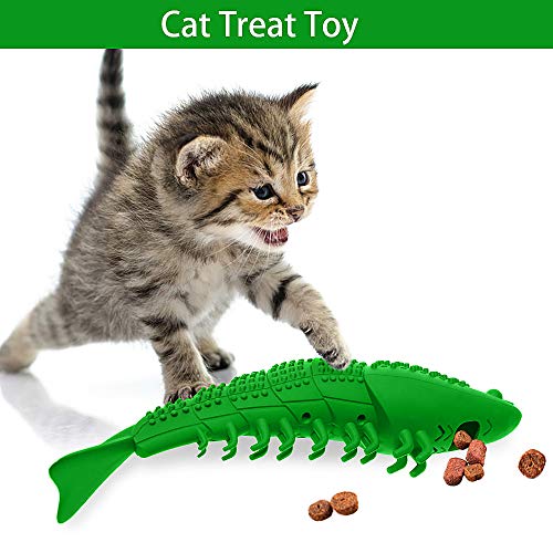 RUCACIO Cat Toys Interactive Kitty Catnip Toys Cat Treat Toy Kitten Stuff Toothbrush Teeth Cleaning Chew Toy Lobster Shape Great Christmas Gifts100% Natural Rubber Bite Resistance